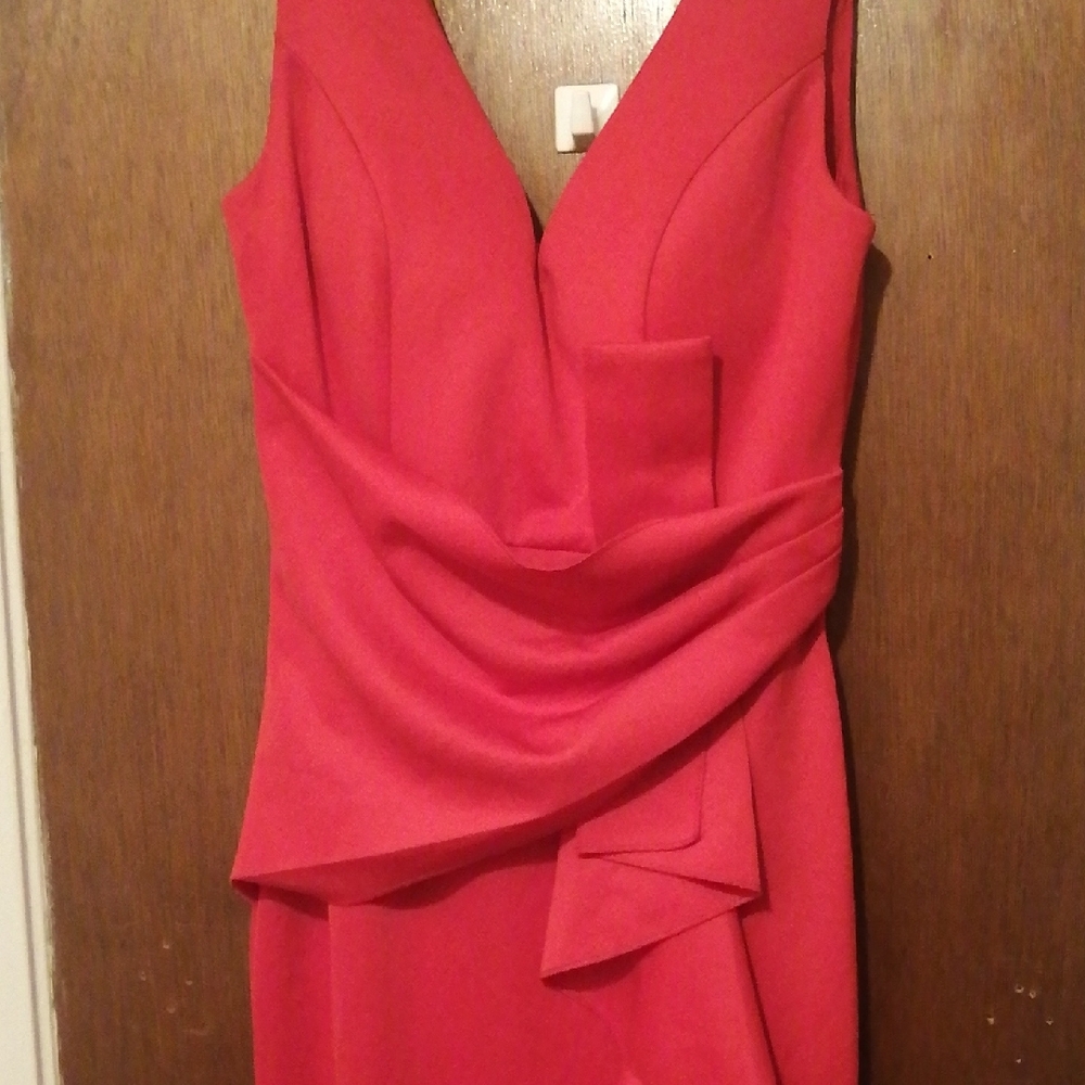 Kali Red Asymmetrical Sheath Dress V-Neck Sleeveless